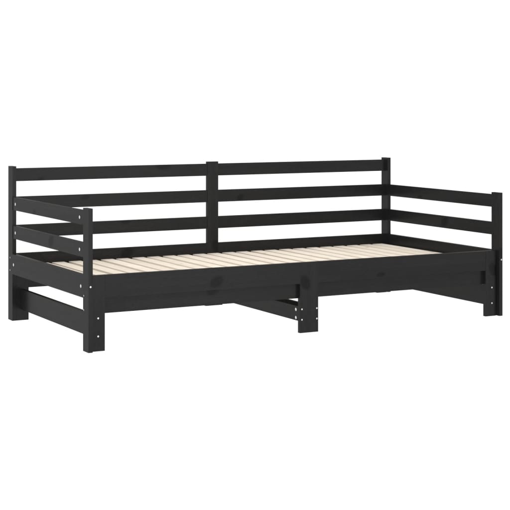 Καναπές Κρεβάτι Συρόμενος Μαύρος 2x(90x200) εκ. Ξύλο Πεύκου - Pakobazaar