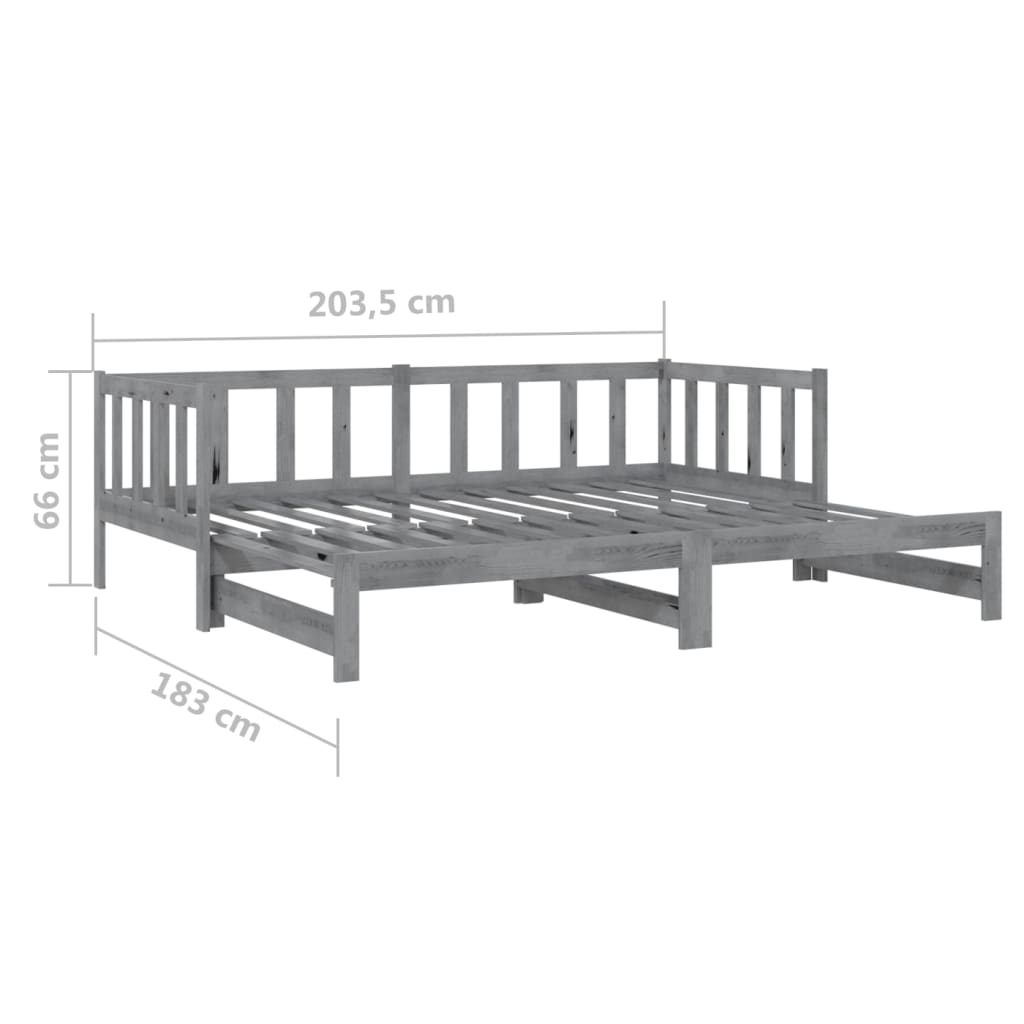 Καναπές Κρεβάτι Συρόμενος Γκρι 2x(90x200) εκ. Μασίφ Ξύλο Πεύκου