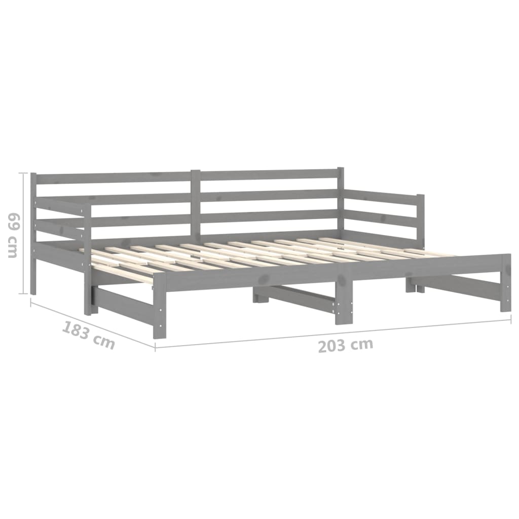 Καναπές Κρεβάτι Συρόμενος Γκρι 2x(90x200) εκ. Μασίφ Ξύλο Πεύκου - Pakobazaar