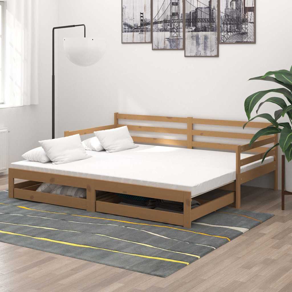 Καναπές Κρεβάτι Συρόμενος Μελί 2x(90x200) εκ. Μασίφ Ξύλο Πεύκου
