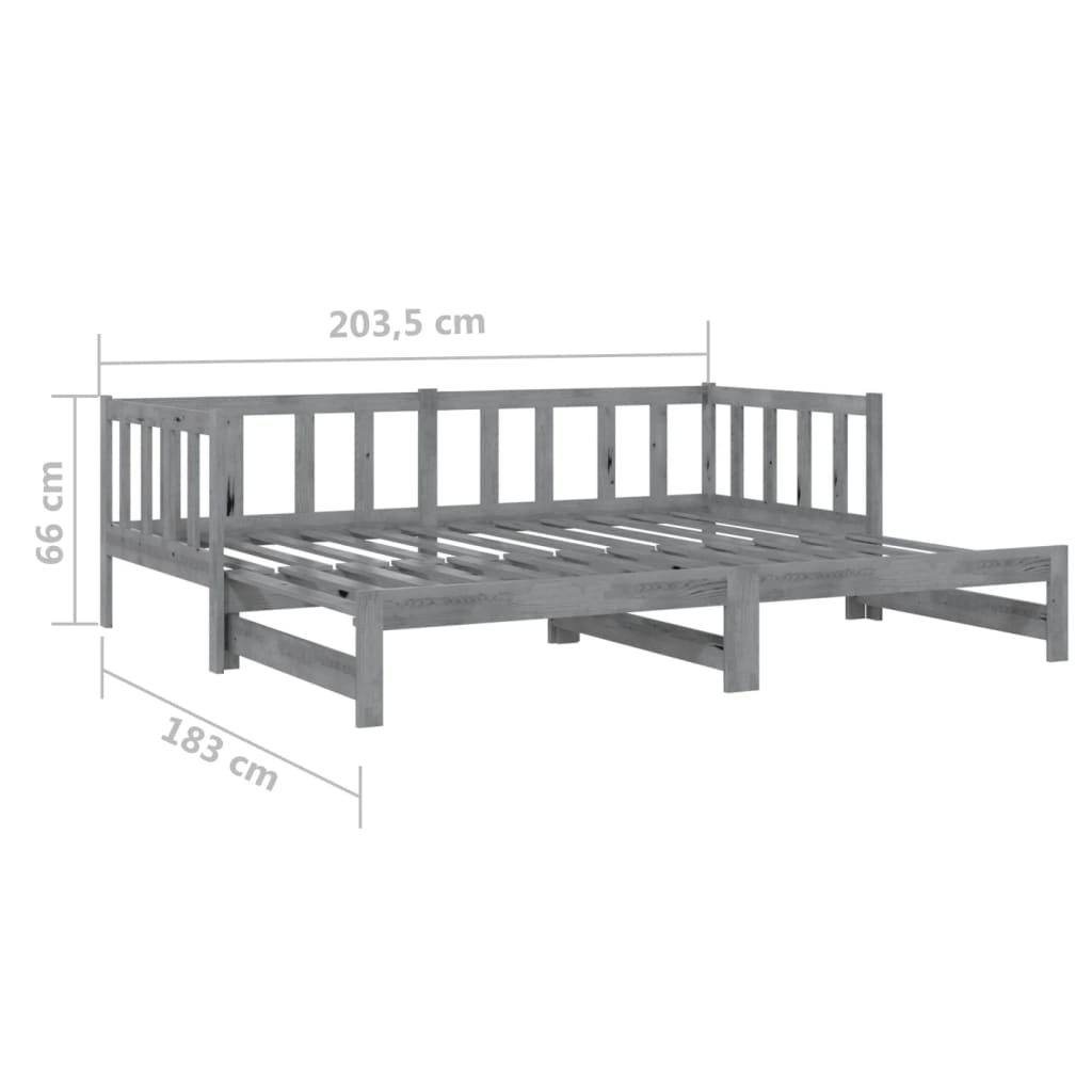 Καναπές Κρεβάτι Συρόμενος Γκρι 2x(90x200) εκ. Μασίφ Ξύλο Πεύκου - Pakobazaar