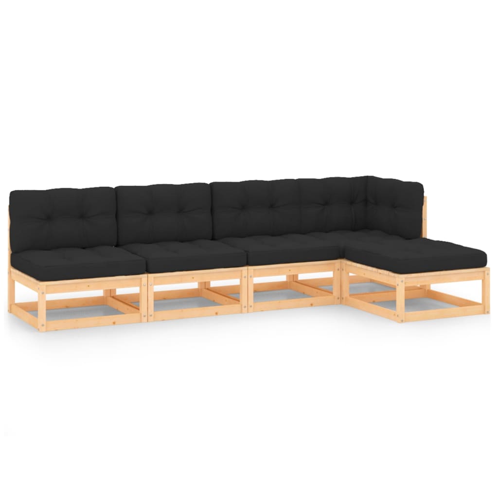 Σαλόνι Κήπου Σετ 5 Τεμαχίων από Μασίφ Ξύλο Πεύκου με Μαξιλάρια - PAKOBAZAAR