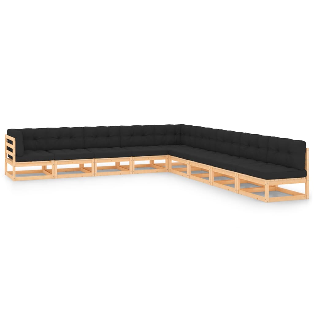 Σαλόνι Κήπου 9 Τεμαχίων Ανθρακί από Ξύλο Πεύκου με Μαξιλάρια - PAKOBAZAAR