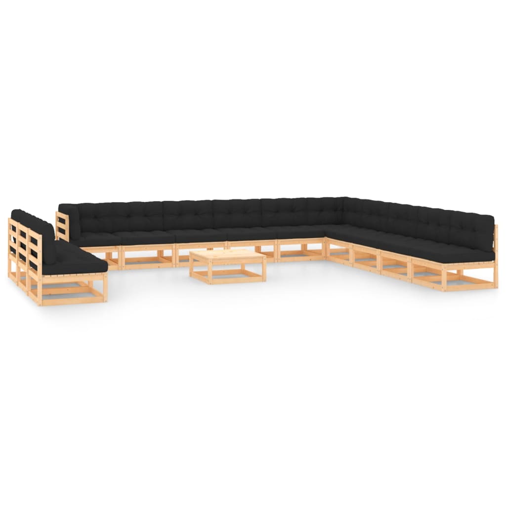 Σαλόνι Κήπου 14 Τεμαχίων Ανθρακί από Ξύλο Πεύκου με Μαξιλάρια - PAKOBAZAAR