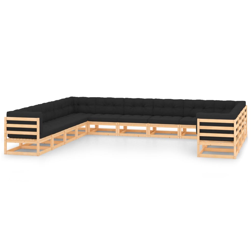 Σαλόνι Κήπου 13 Τεμαχίων Ανθρακί από Ξύλο Πεύκου με Μαξιλάρια - PAKOBAZAAR