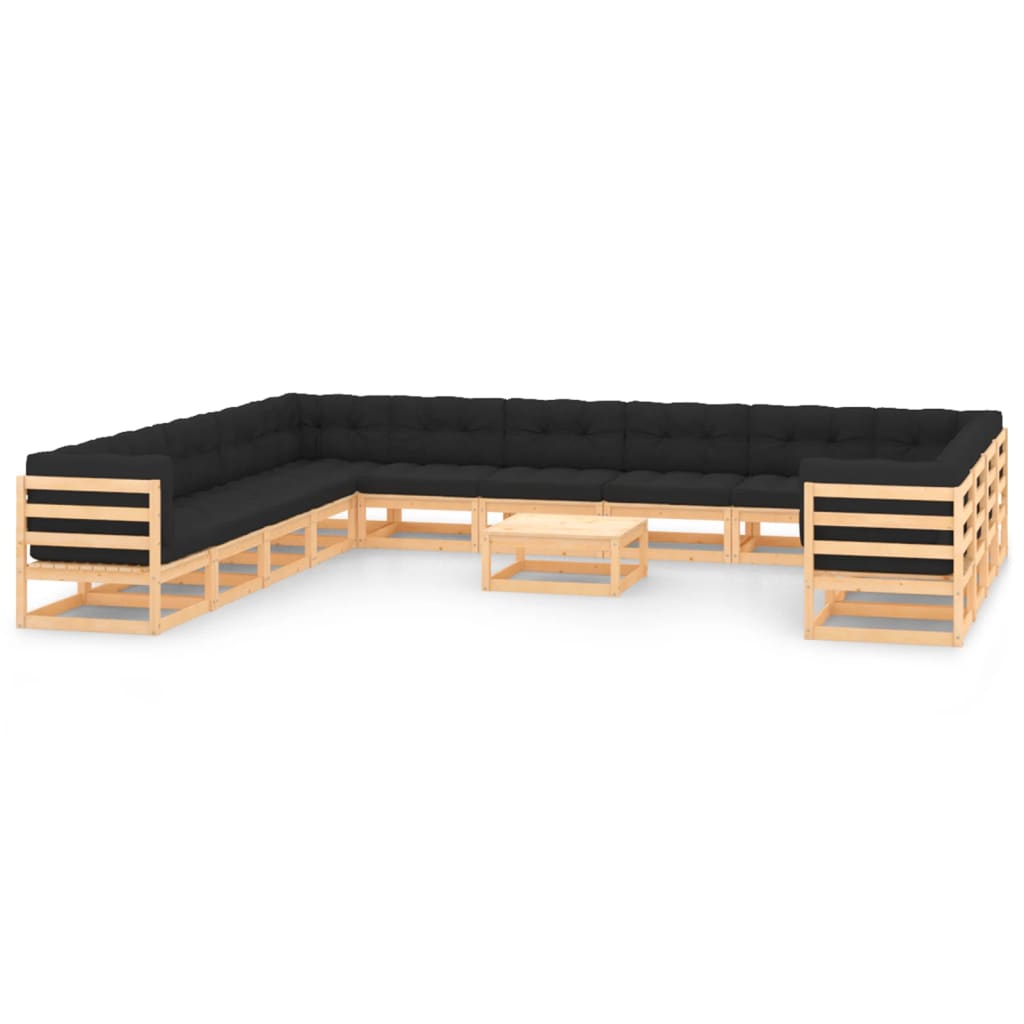 Σαλόνι Κήπου 14 Τεμαχίων Ανθρακί από Ξύλο Πεύκου με Μαξιλάρια - PAKOBAZAAR