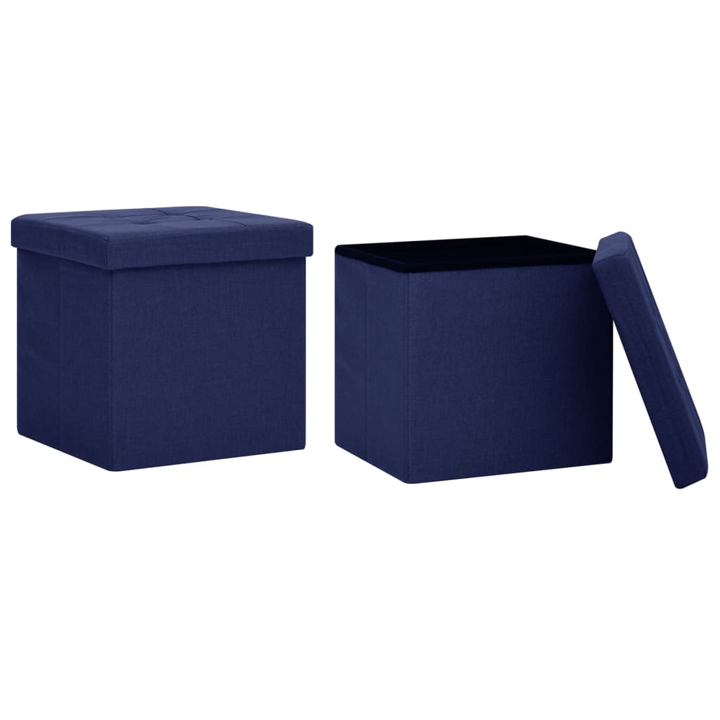 Πτυσσόμενα Σκαμπό Αποθήκευσης 2 τεμ. Μπλε από Συνθετικό Λινό - Pakobazaar