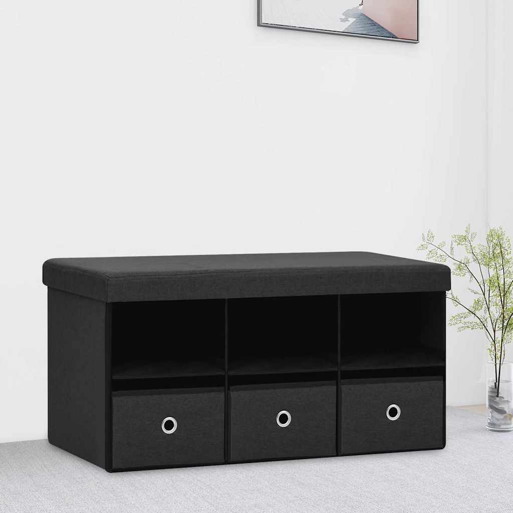 Πτυσσόμενος Πάγκος Αποθήκευσης Μαύρος 76x38x38 εκ. Συνθ. Λινό