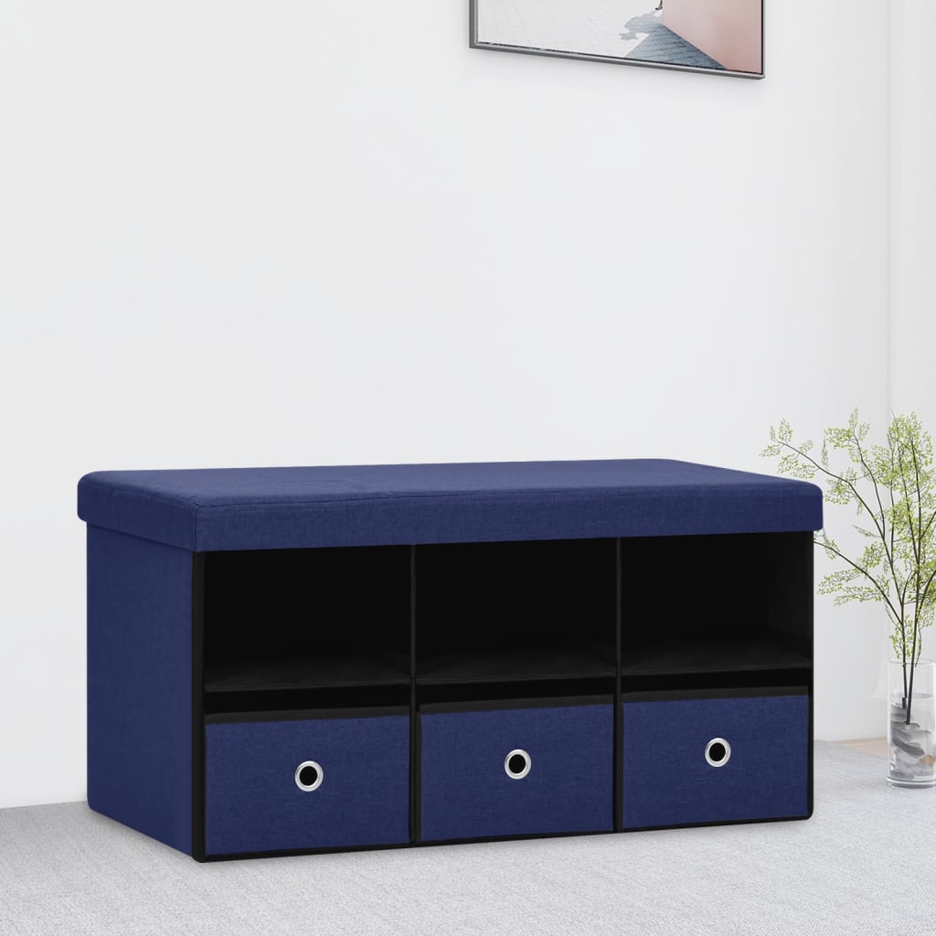 Πτυσσόμενος Πάγκος Αποθήκευσης Μπλε 76x38x38 εκ. Συνθετικό Λινό