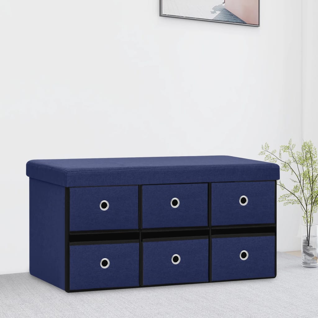 Πάγκος Αποθήκευσης Πτυσσόμενος Μπλε 76x38x38 εκ. Συνθετικό Λινό