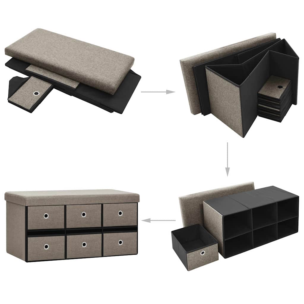 Πάγκος Αποθήκευσης Πτυσσόμενος Taupe 76x38x38 εκ Συνθετικό Λινό