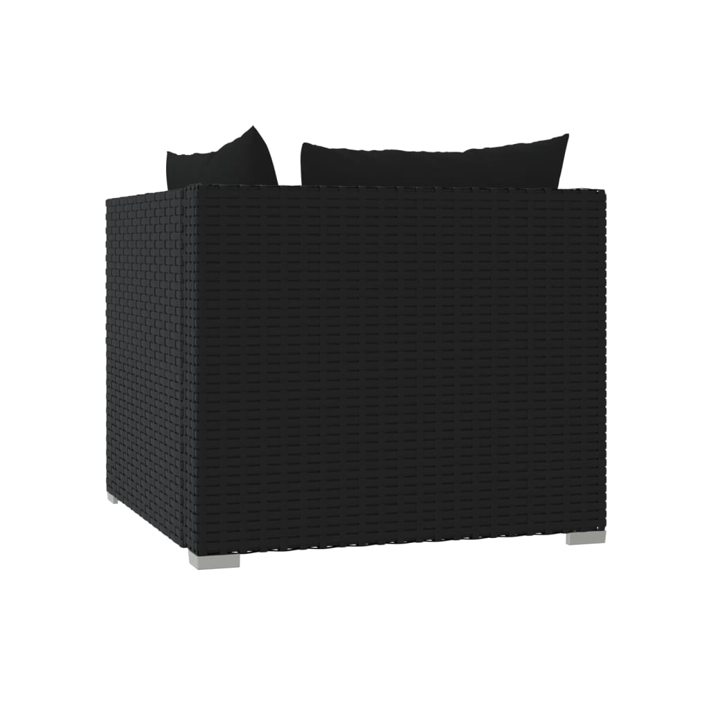 Διθέσιος Καναπές Μαύρος από Συνθετικό Ρατάν με Μαξιλάρια