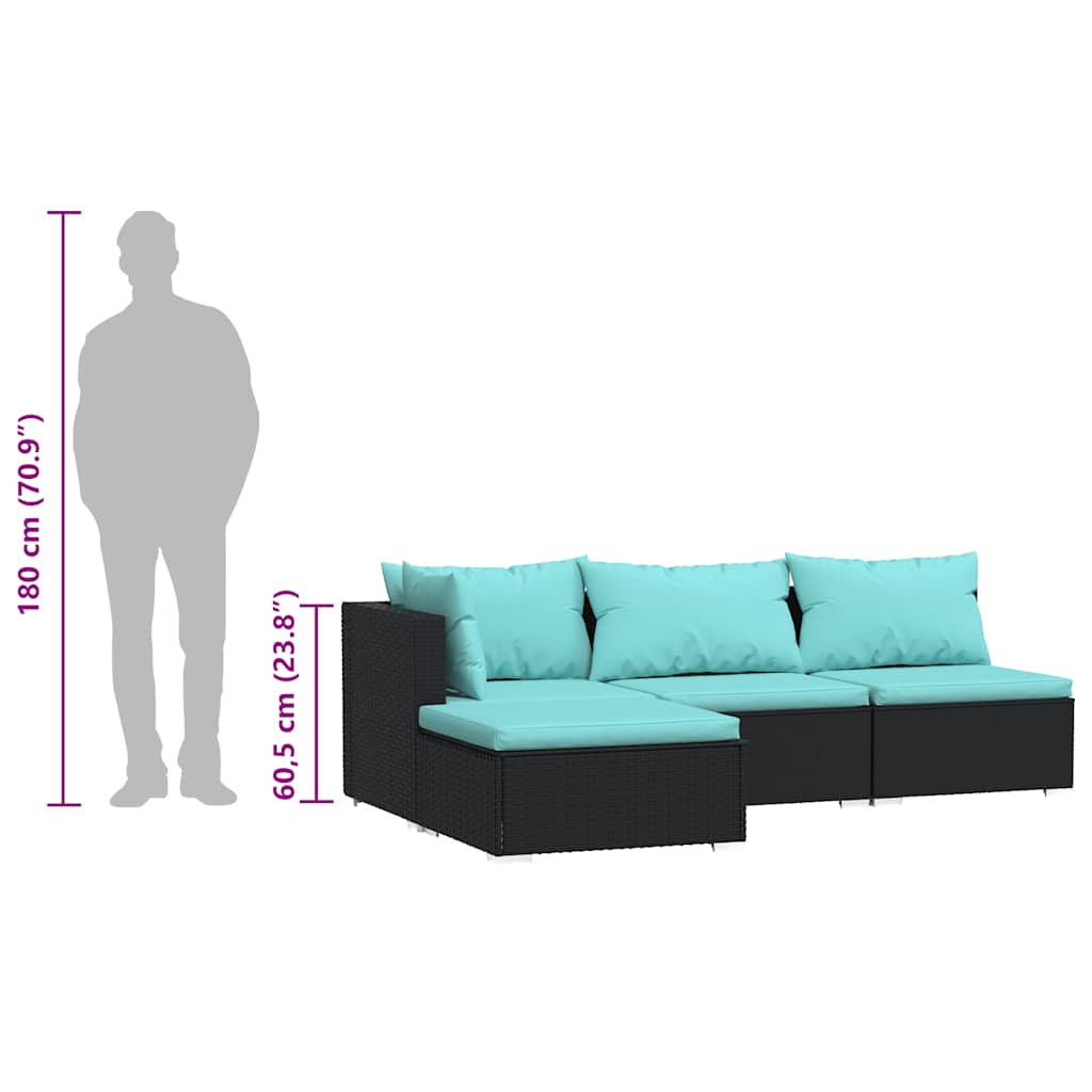 Σαλόνι Κήπου Σετ 4 Τεμαχίων Μαύρο Συνθετικό Ρατάν με Μαξιλάρια