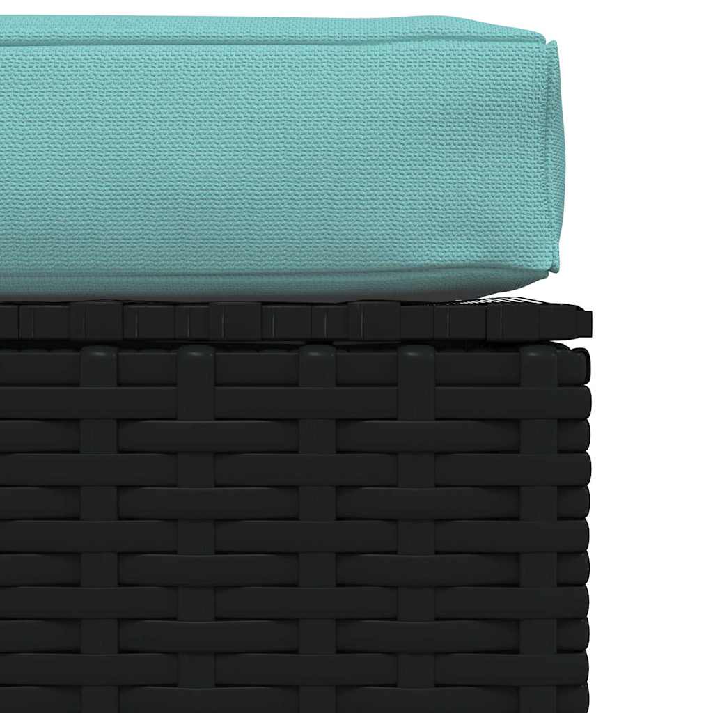 Υποπόδιο Κήπου Μαύρο 70x70x30 εκ. Συνθετικό Ρατάν με Μαξιλάρι