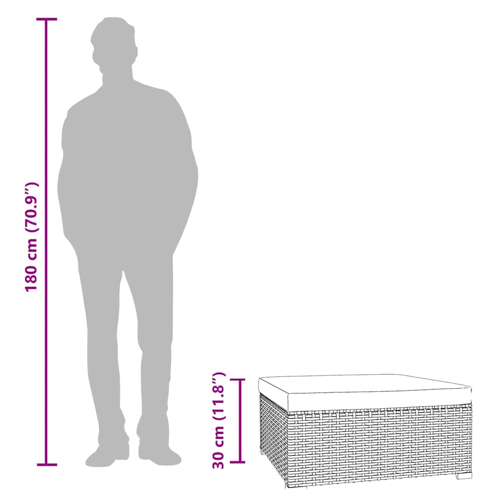 Υποπόδιο Κήπου Καφέ 70x70x30 εκ. Συνθετικό Ρατάν με Μαξιλάρι