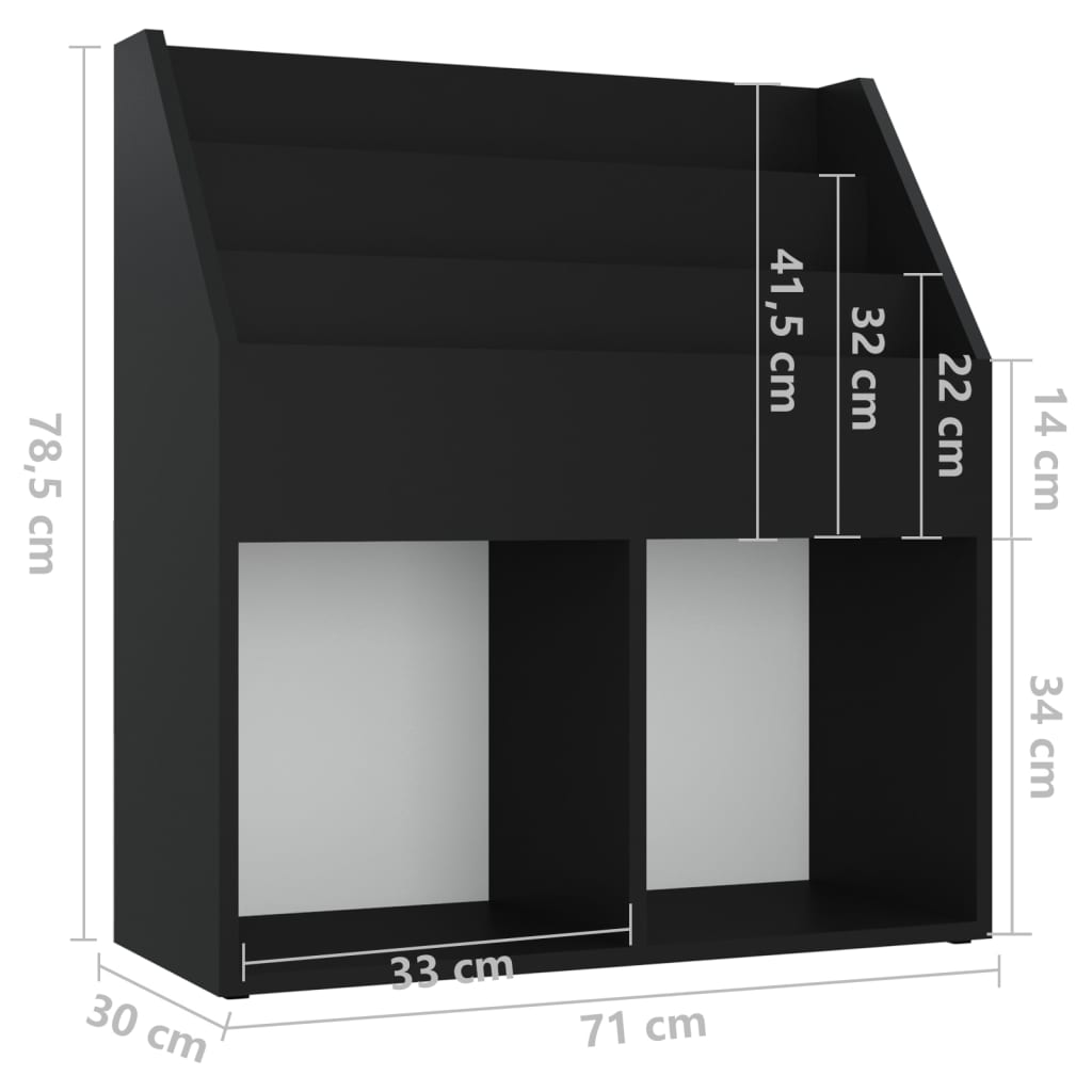 Παιδική Ραφιέρα Περιοδικών Μαύρη 71x30x78,5 εκ. από Μοριοσανίδα