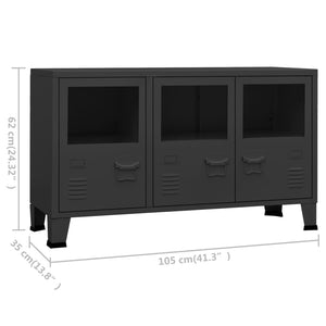 Μπουφές Βιομηχανικό Στιλ Μαύρος 105x35x62 εκ. Μέταλλο / Γυαλί