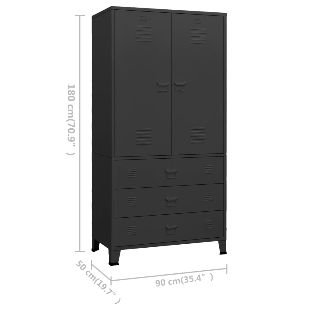 Ντουλάπα Βιομηχανική Μαύρη 90 x 50 x 180 εκ. Μεταλλική - Pakobazaar