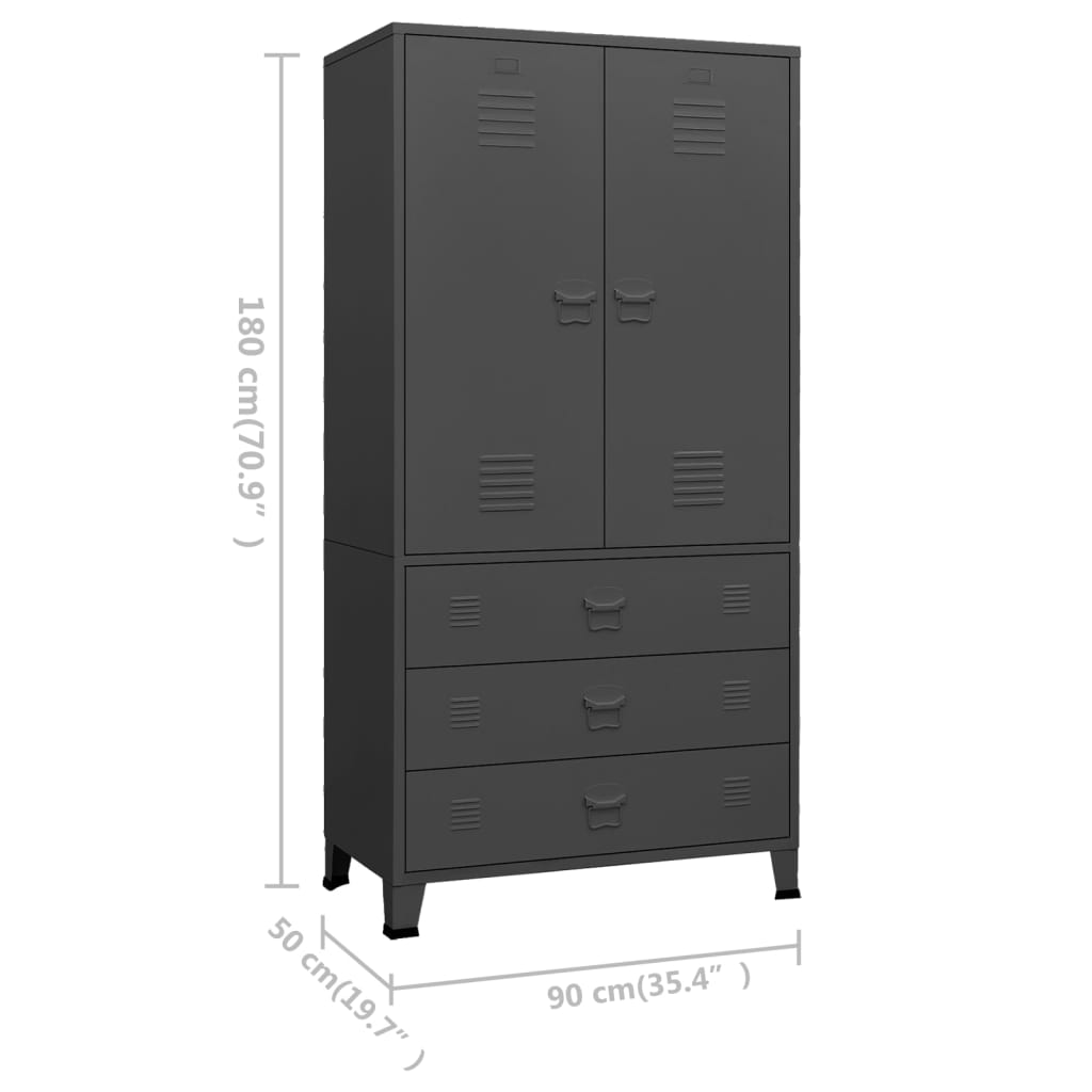 Ντουλάπα Βιομηχανική Ανθρακί 90 x 50 x 180 εκ. Μεταλλική - Pakobazaar