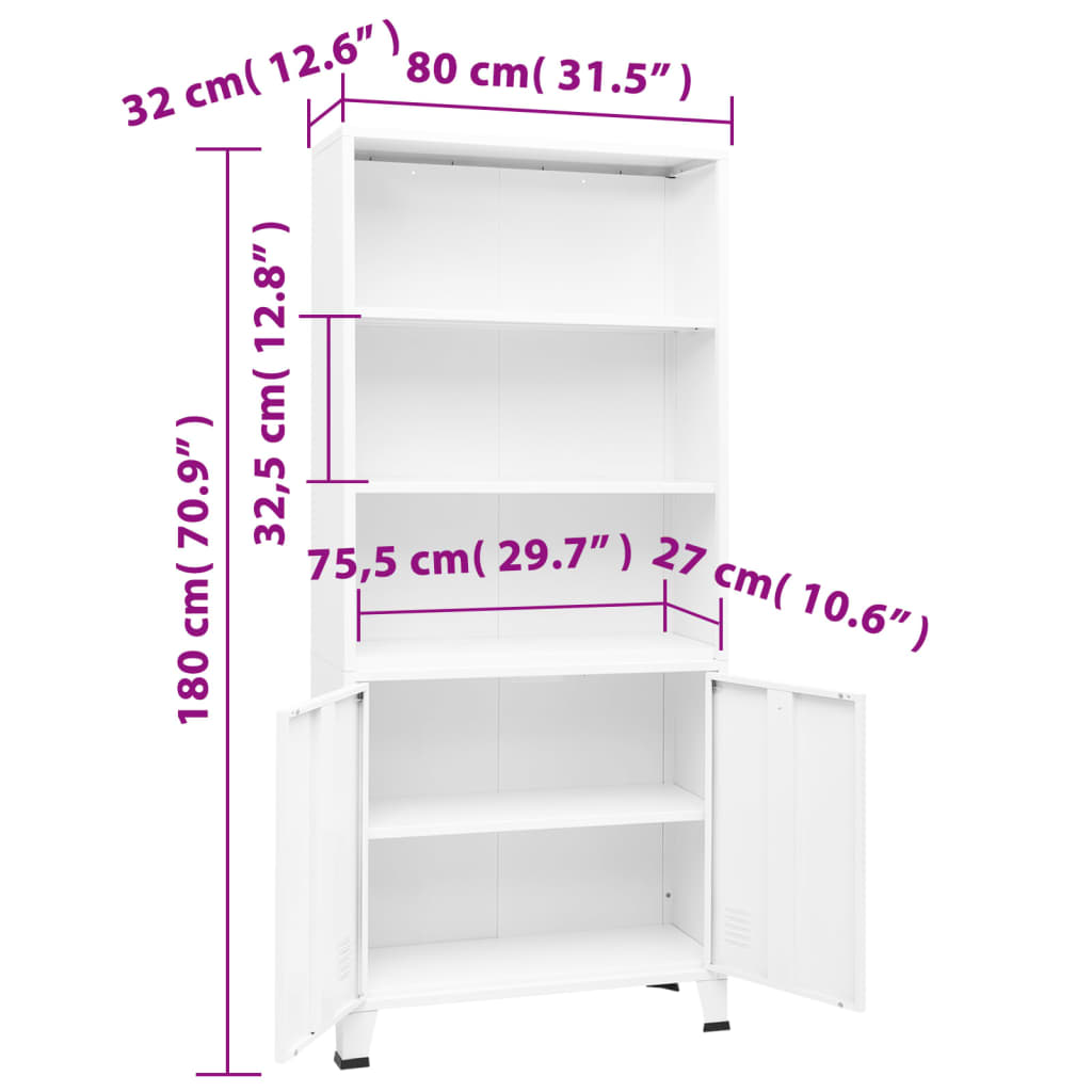 Βιομηχανική Βιβλιοθήκη Λευκή 80 x 32 x 180 εκ. Ατσάλινη