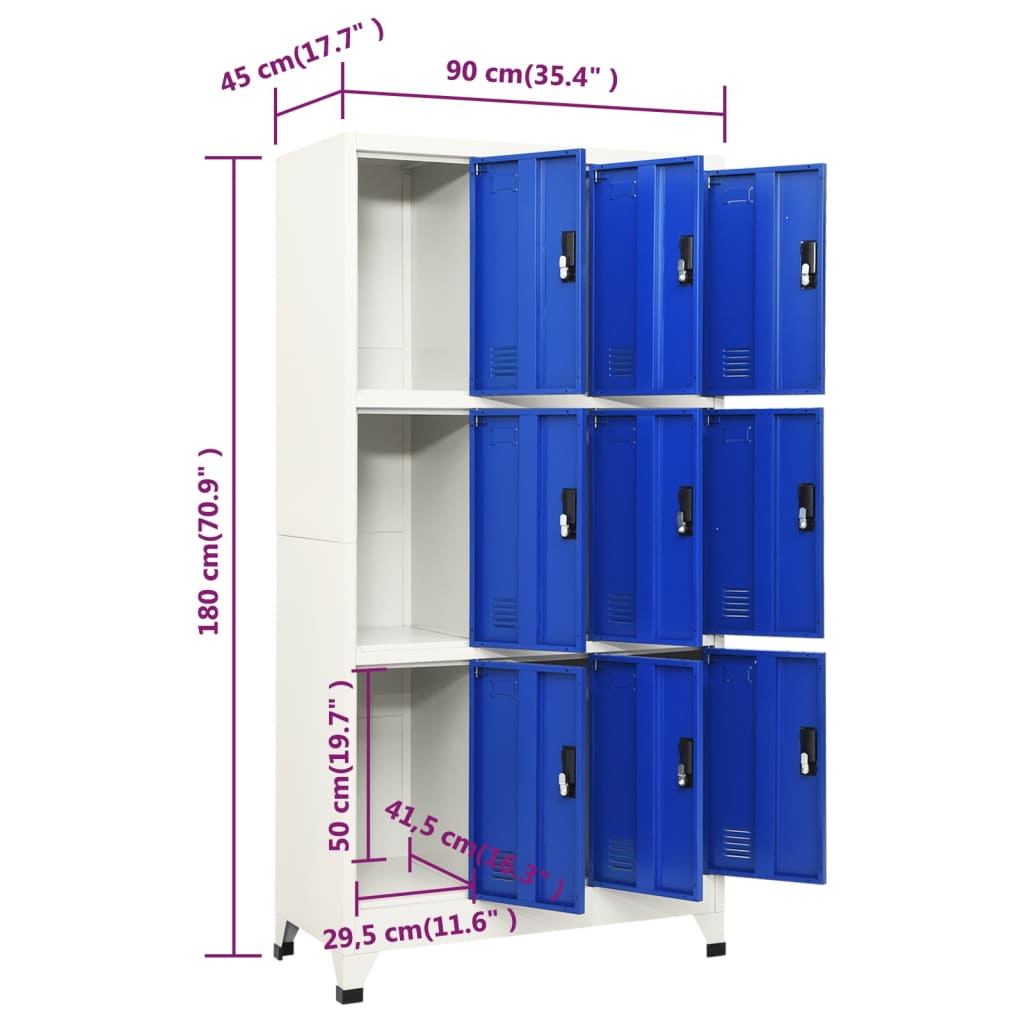 Φοριαμός Γκρι και Μπλε 90 x 45 x 180 εκ. Ατσάλινος