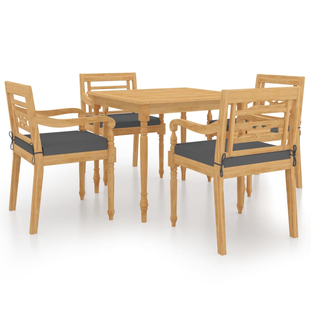 Σετ Τραπεζαρίας Κήπου 5 τεμ. από Μασίφ Ξύλο Teak με Μαξιλάρια
