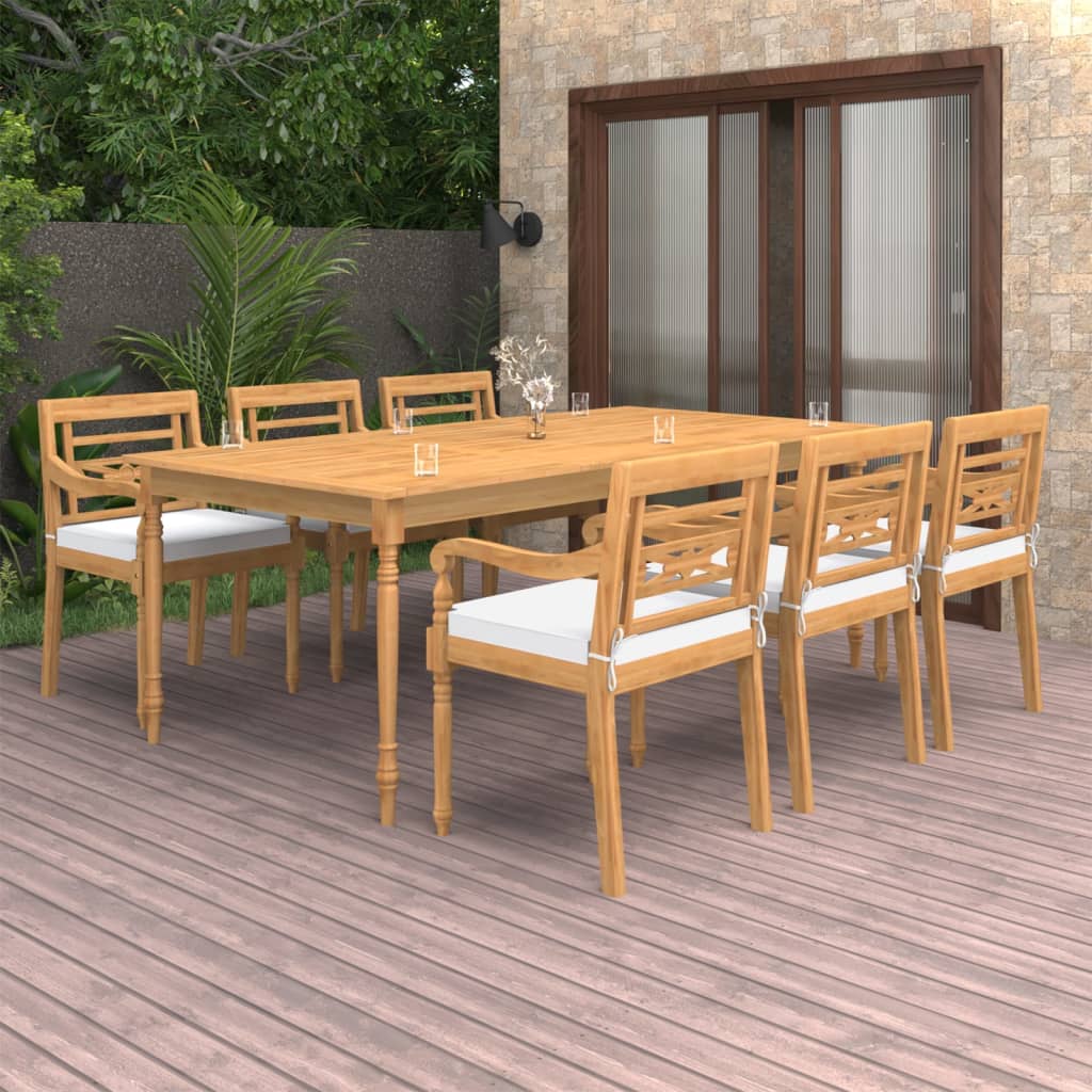 Σετ Τραπεζαρίας Κήπου 7 Τεμ. από Μασίφ Ξύλο Teak με Μαξιλάρια - Pakobazaar