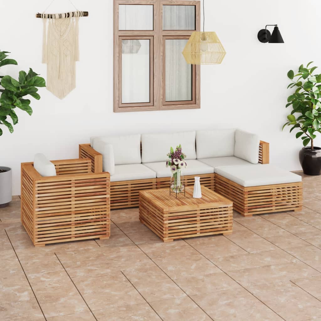 Σαλόνι Κήπου Σετ 6 τεμ. από Μασίφ Ξύλο Teak με Κρεμ Μαξιλάρι - Pakobazaar