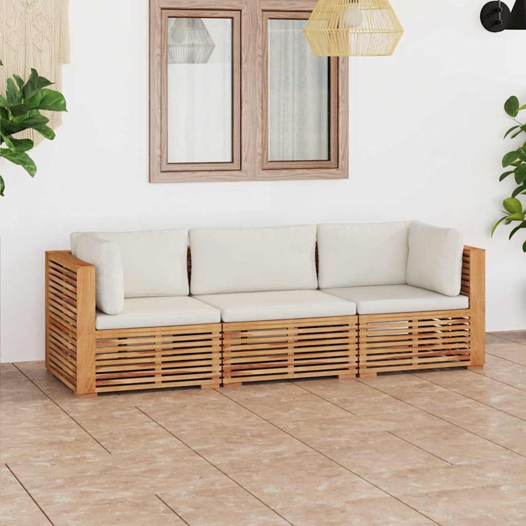 Καναπές Κήπου Τριθέσιος από Μασίφ Ξύλο Teak με Μαξιλάρια
