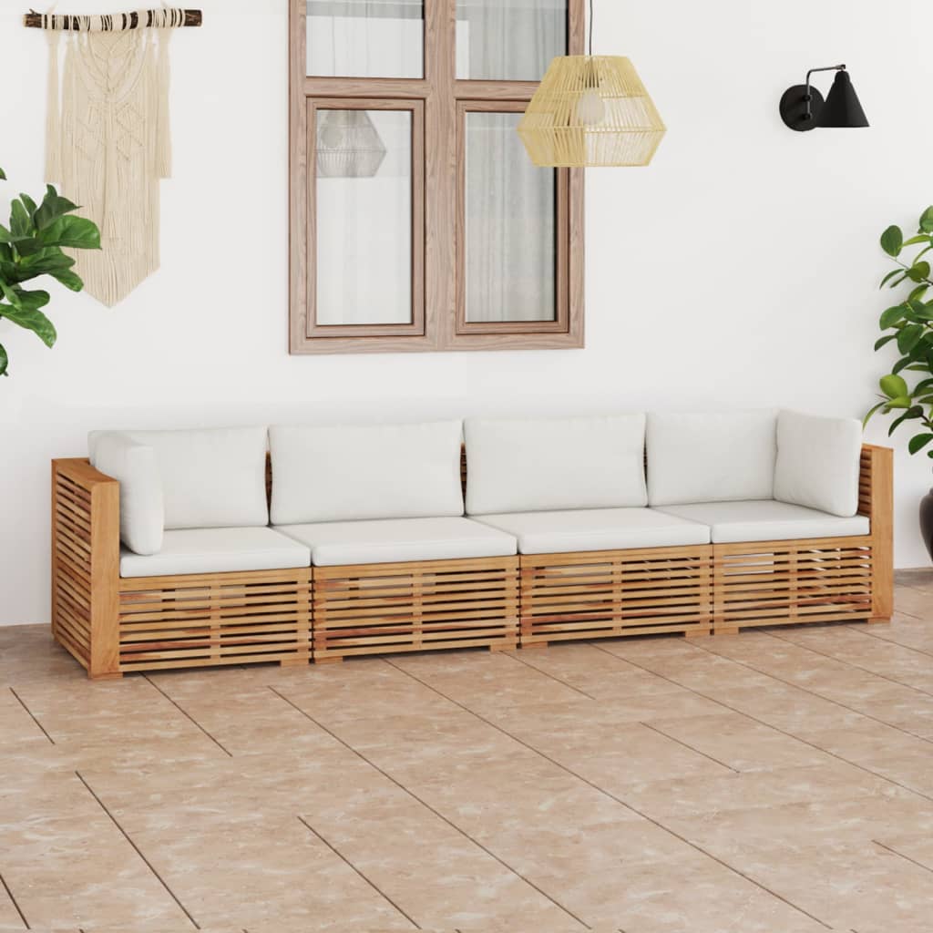 Καναπές Κήπου Τετραθέσιος από Μασίφ Ξύλο Teak με Μαξιλάρια