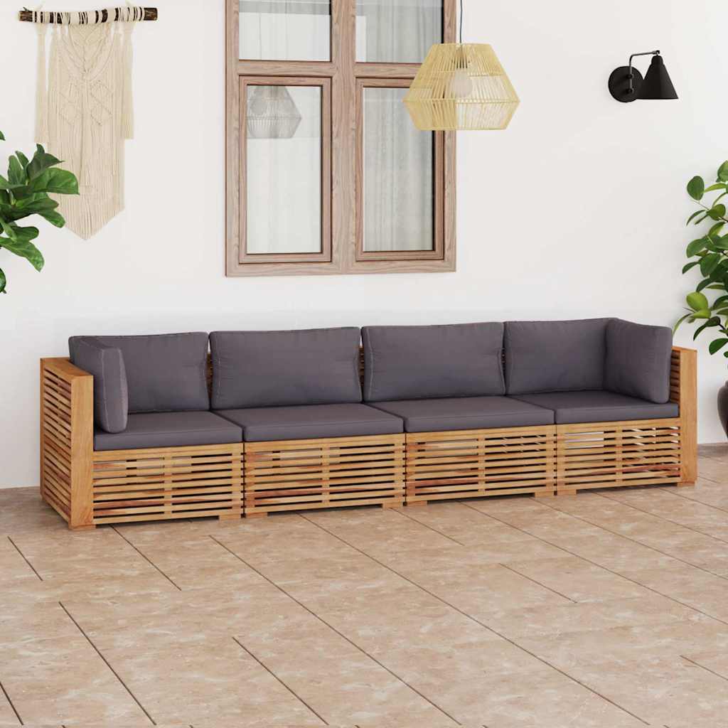 Καναπές Κήπου Τετραθέσιος από Μασίφ Ξύλο Teak με Μαξιλάρια - Pakobazaar