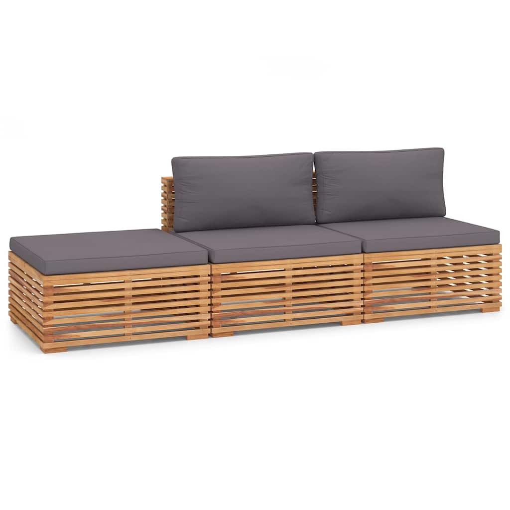 Σαλόνι Κήπου Σετ 3 τεμ. Μασίφ Ξύλο Teak με Σκούρο Γκρι Μαξιλάρι