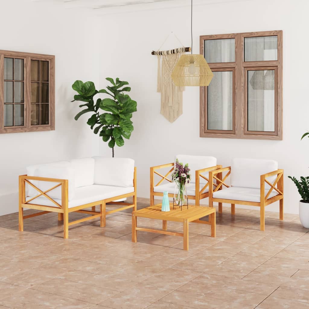 Σαλόνι Κήπου Σετ 5 Τεμαχίων Μασίφ Ξύλο Teak με Κρεμ Μαξιλάρια - Pakobazaar