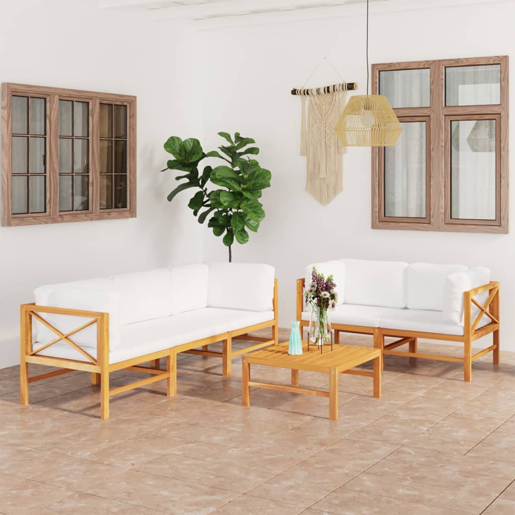 Σαλόνι Κήπου Σετ 6 Τεμαχίων Μασίφ Ξύλο Teak με Κρεμ Μαξιλάρια - PAKOBAZAAR