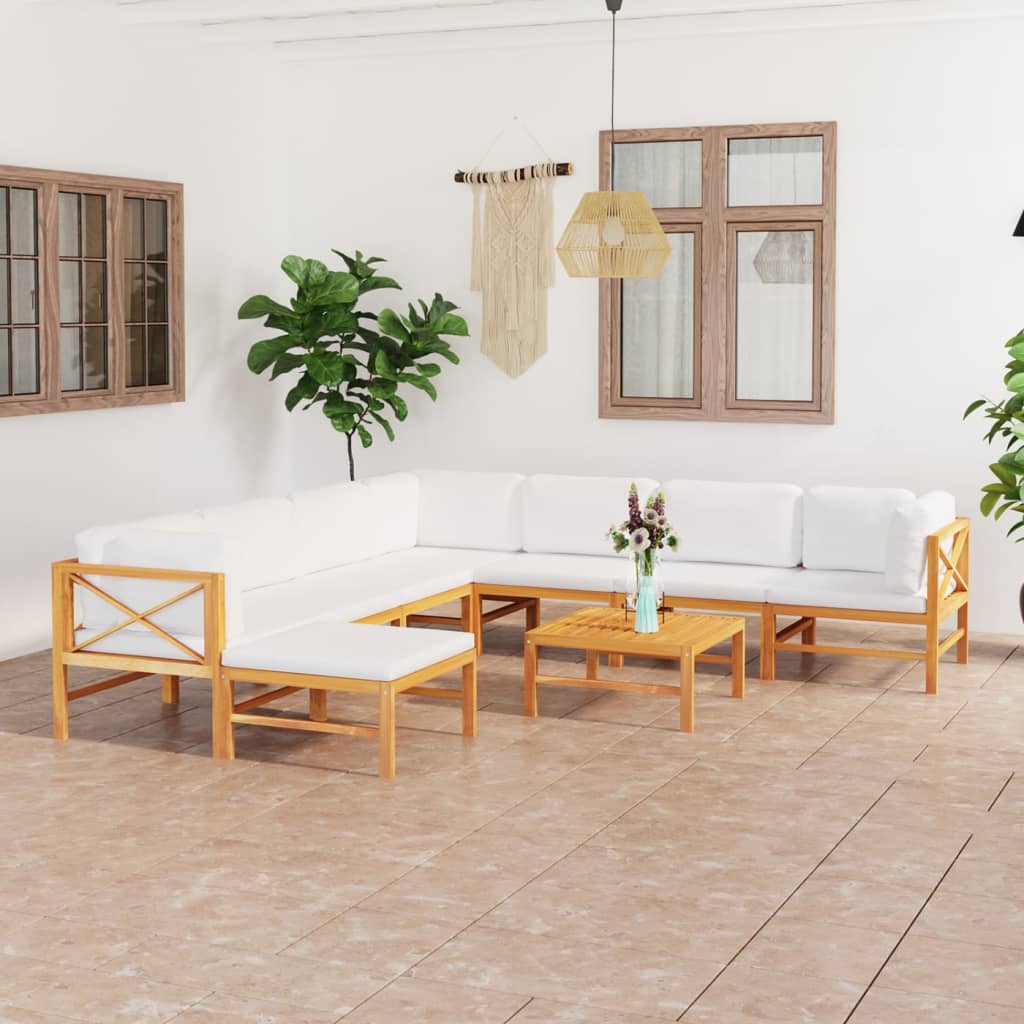 Σαλόνι Κήπου Σετ 9 Τεμαχίων Μασίφ Ξύλο Teak με Κρεμ Μαξιλάρια - PAKOBAZAAR