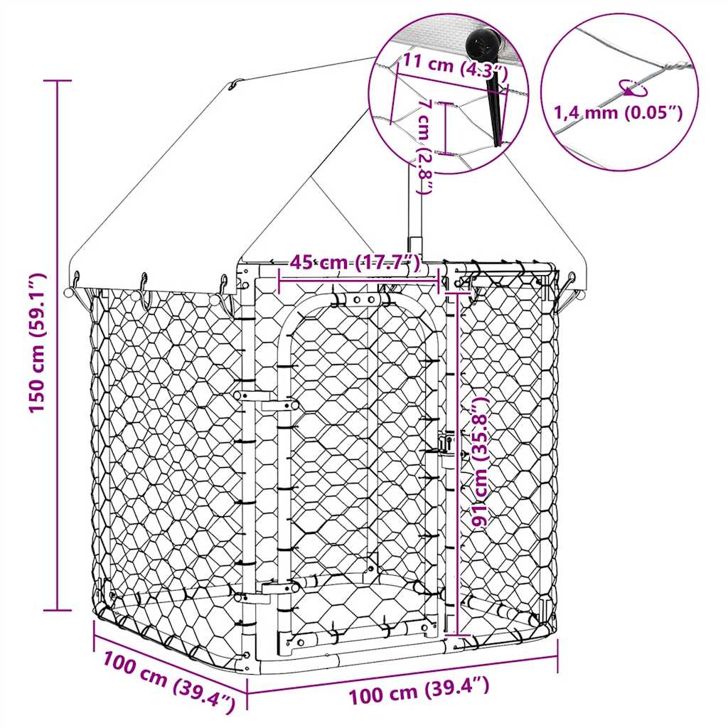 Κλουβί Σκύλου Εξωτερικού Χώρου 100 x 100 x 150 εκ. με Στέγαστρο - PAKOBAZAAR