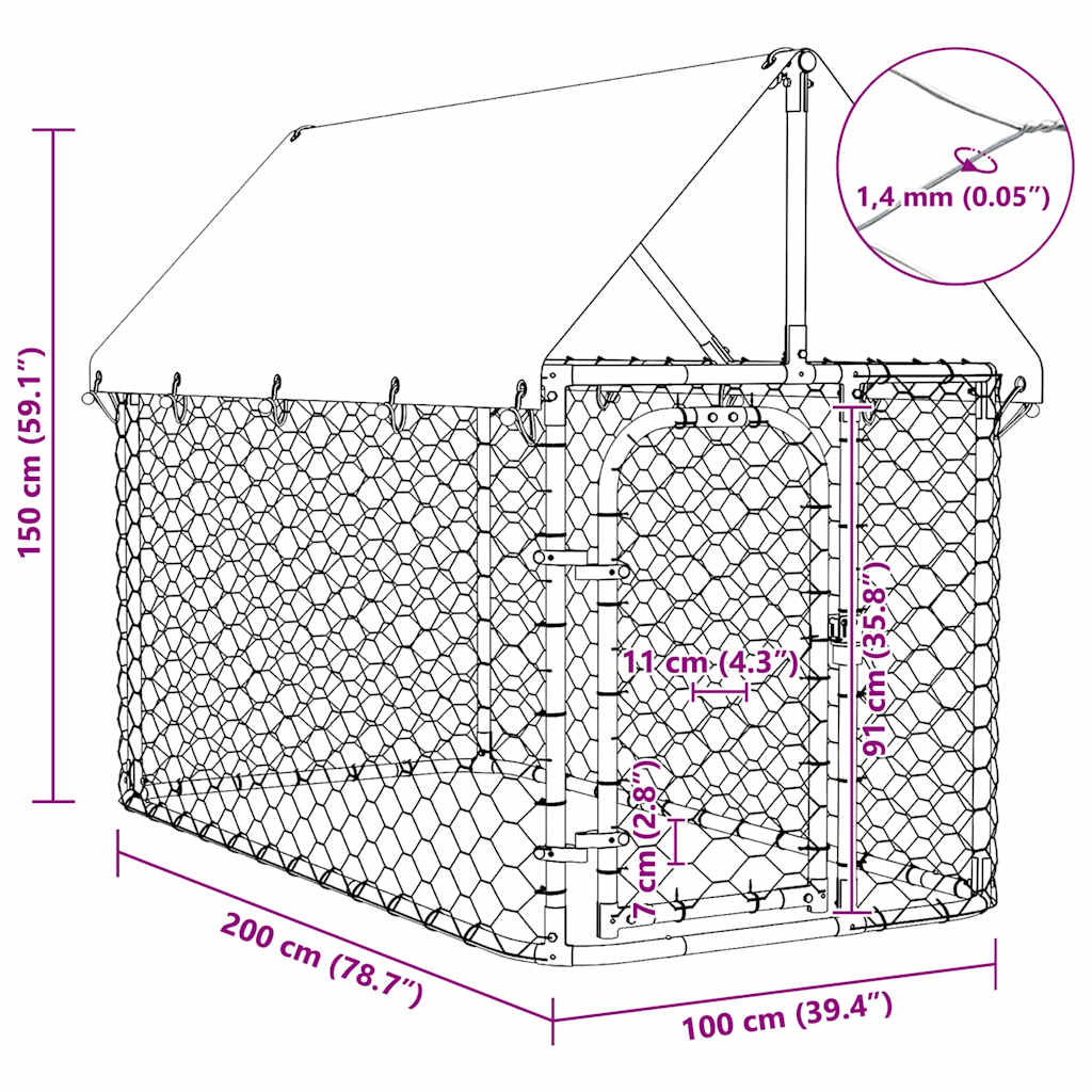 Κλουβί Σκύλου Εξωτερικού Χώρου 200 x 100 x 150 εκ. με Στέγαστρο - PAKOBAZAAR