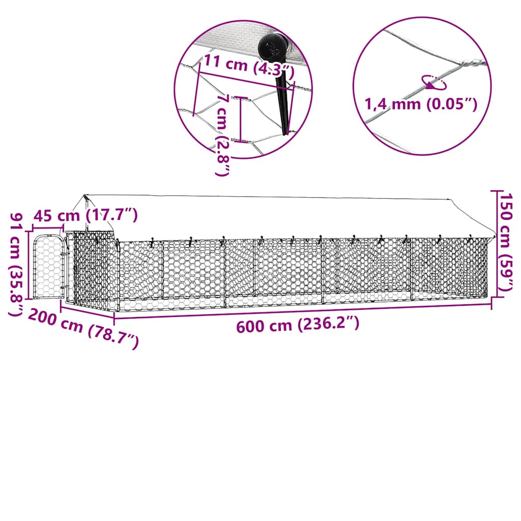 Κλουβί Σκύλου Εξωτερικού Χώρου 600 x 200 x 150 εκ. με Στέγαστρο - PAKOBAZAAR