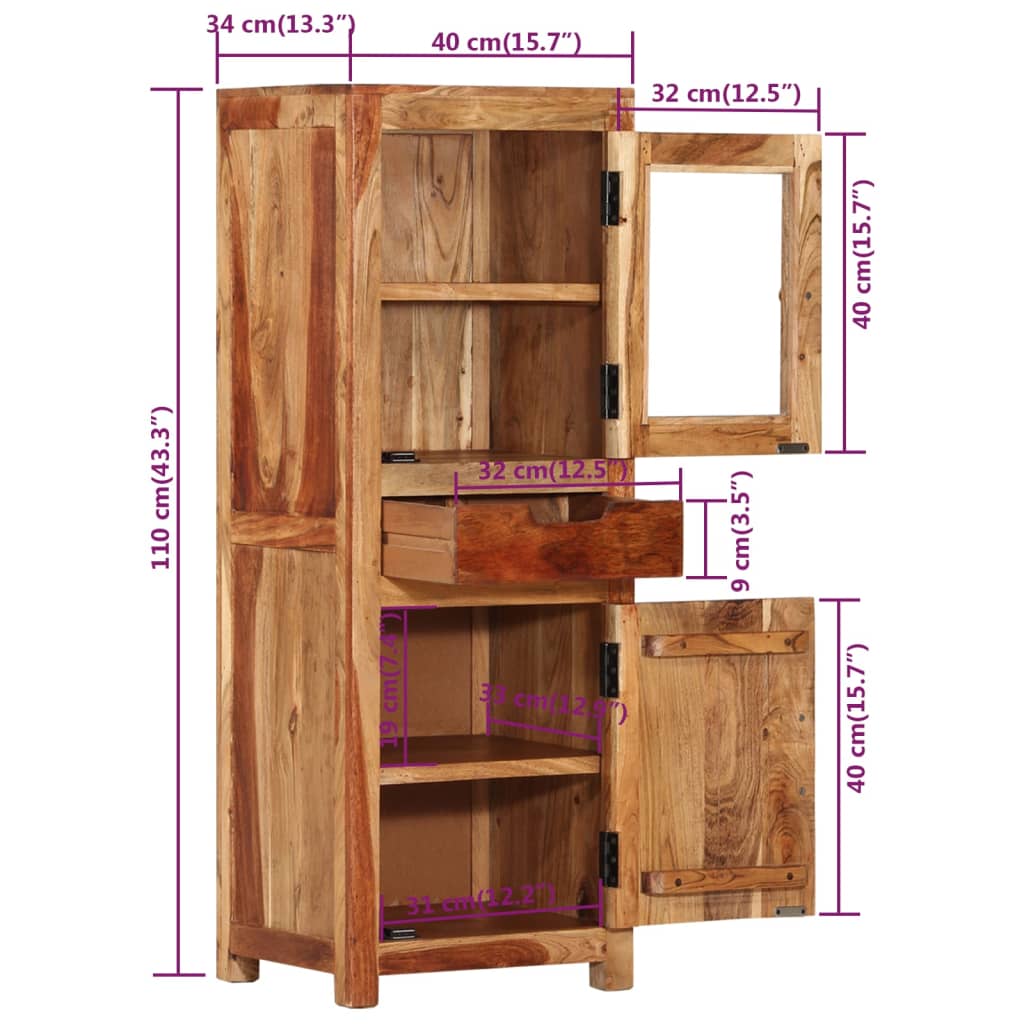 Βιτρίνα 40 x 34 x 110 εκ. από Μασίφ Ξύλο Ακακίας