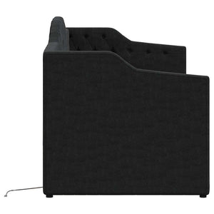 Καναπές Κρεβάτι με Στρώμα & USB Μαύρο 90 x 200 εκ. Υφασμάτινος - Pakobazaar