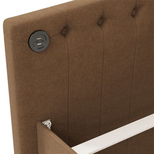 Καναπές Κρεβάτι με Στρώμα & USB Καφέ 90 x 200 εκ. Υφασμάτινος - Pakobazaar