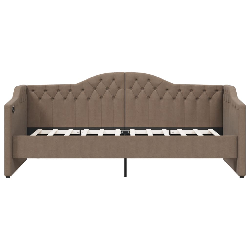 Καναπές Κρεβάτι με Στρώμα & USB Taupe 90x200εκ. Υφασμάτινος