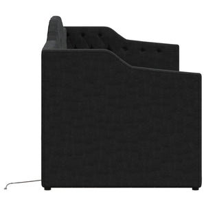 Καναπές Κρεβάτι με Στρώμα & USB Μαύρο 90 x 200 εκ. Υφασμάτινος