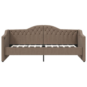 Καναπές Κρεβάτι με Στρώμα & USB Taupe 90 x 200 εκ. Υφασμάτινος