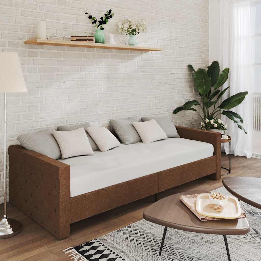 Καναπές Κρεβάτι με Στρώμα & USB Καφέ 90 x 200 εκ. Υφασμάτινος - Pakobazaar