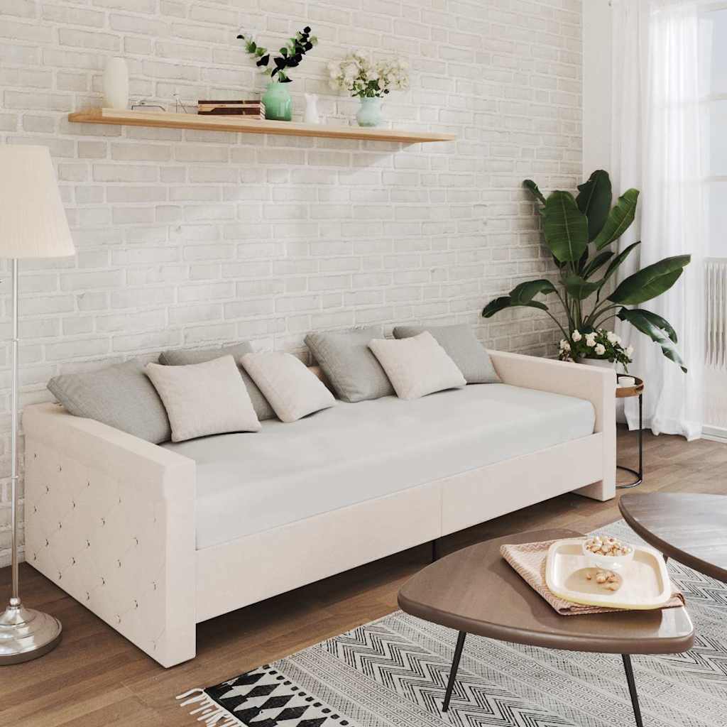 Καναπές Κρεβάτι με Στρώμα & USB Κρεμ 90 x 200 εκ. Υφασμάτινος