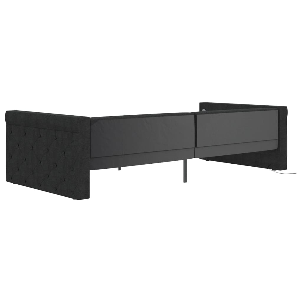 Καναπές Κρεβάτι με Στρώμα & USB Μαύρο 90 x 200 εκ. Υφασμάτινος
