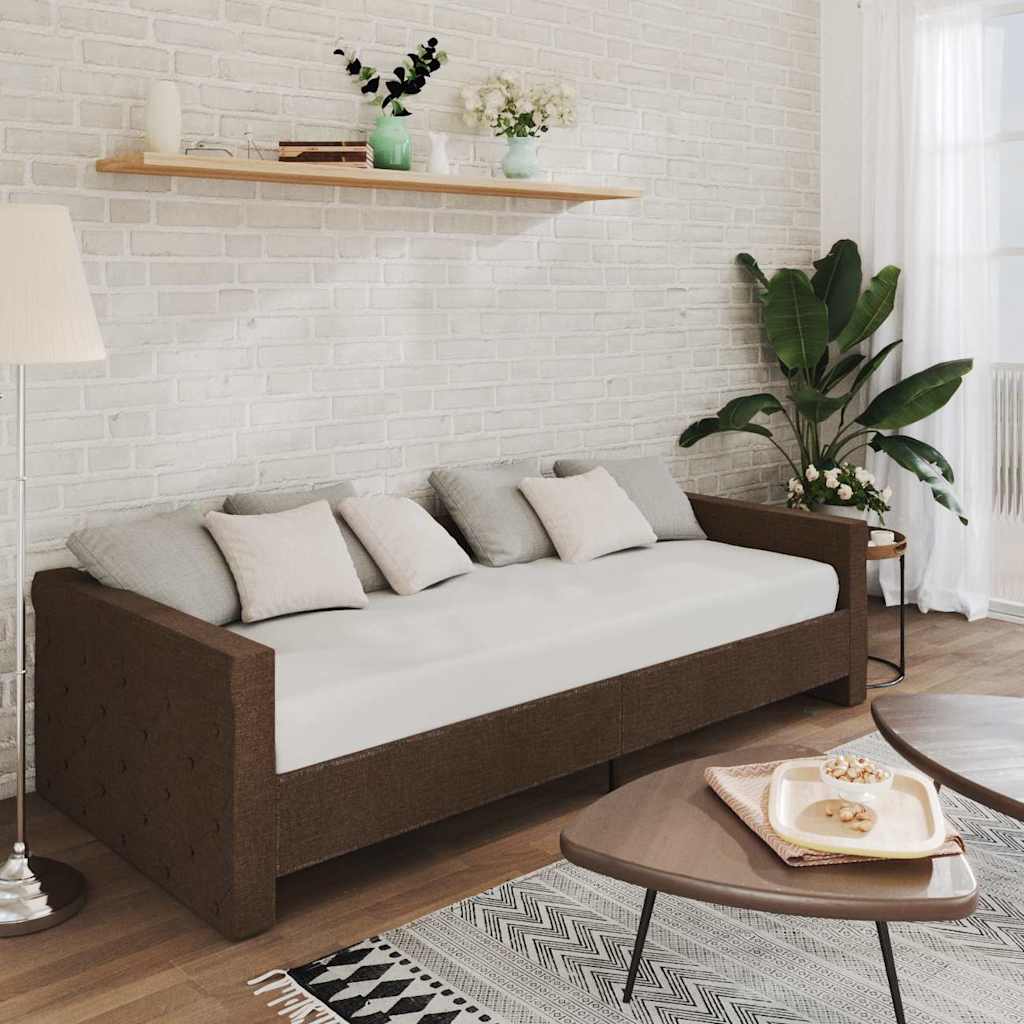Καναπές Κρεβάτι με Στρώμα & USB Σκ. Καφέ 90x200 εκ. Υφασμάτινος