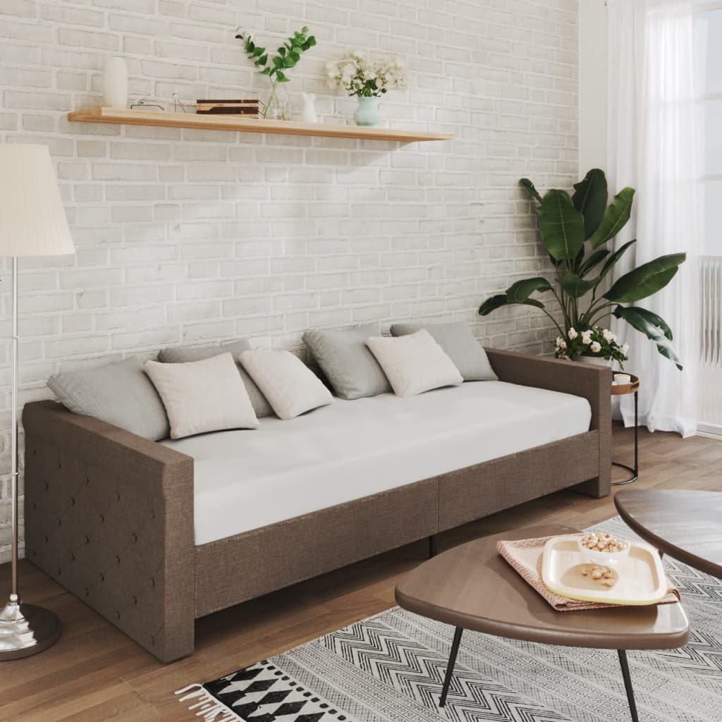 Καναπές Κρεβάτι με Στρώμα & USB Taupe 90 x 200 εκ. Υφασμάτινος