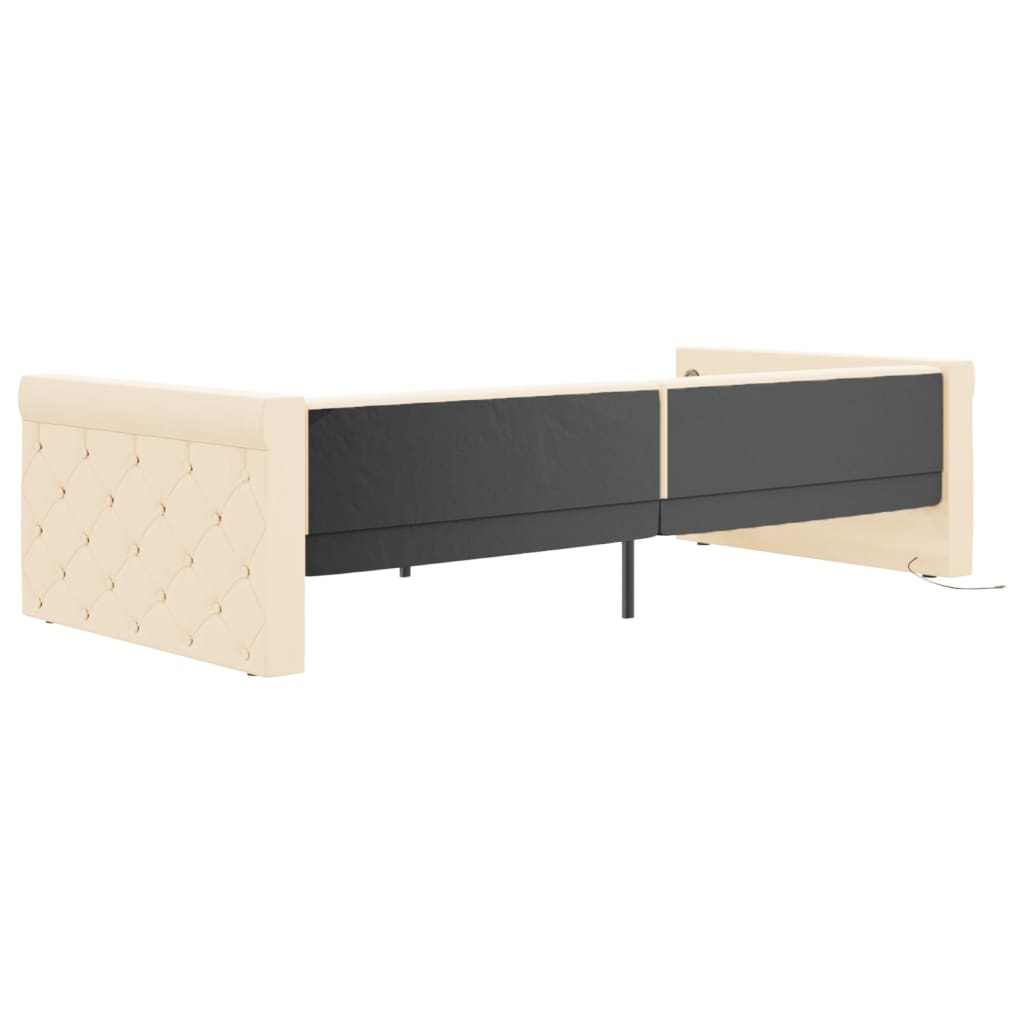Καναπές Κρεβάτι με Στρώμα & USB Κρεμ 90 x 200 εκ. Υφασμάτινος